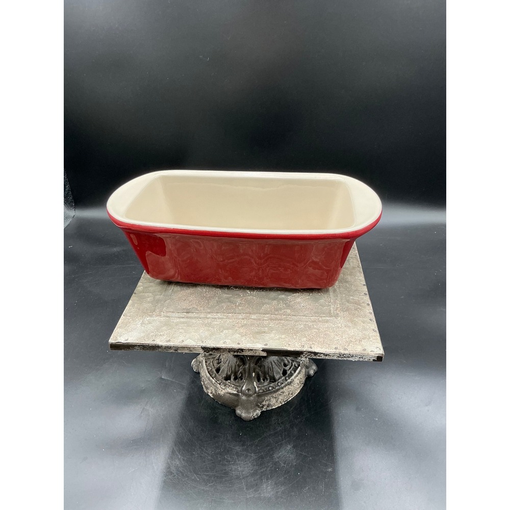 Good Cook Red Stoneware Loaf Pan 9x5 Ceramic Baking Dish Rectangular Red & Cream